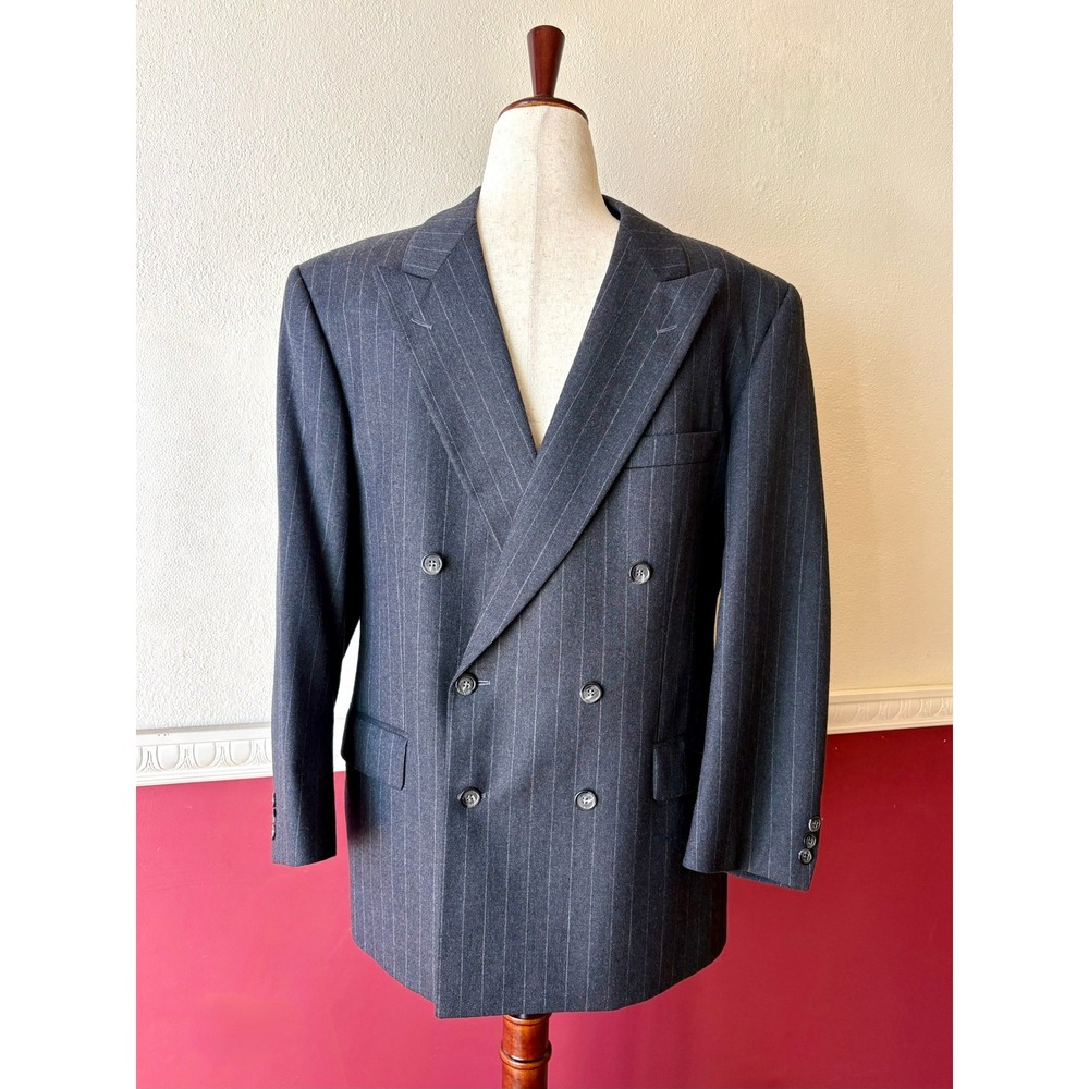 Kaiser Design Hirmer Munchen 44R Gray Wool‎ Pinstripe Blazer VTG 90s Power Suit